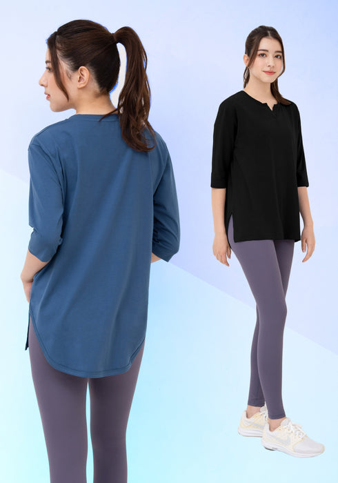 [Loopa] ルーパ キーネックロングTシャツ Yogawear Keyneck Long T-Shirts